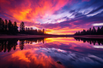 Wall Mural - Serene Lake Reflections at Colorful Sunset