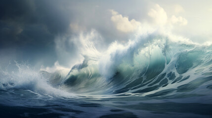 Wall Mural - stormy waves on the ocean with crashing water and sea spray