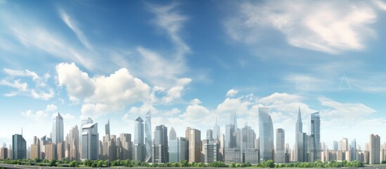 Poster - Panoramic Cityscape with Clear Blue Skies