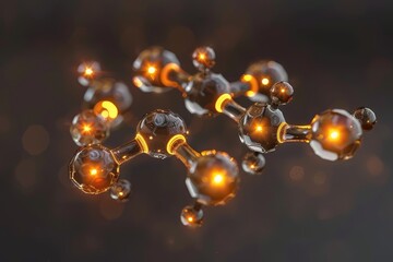 A glowing molecular structure with interconnected atoms showcasing the intricate bonds and energy within chemical compounds, depicted in a futuristic style.