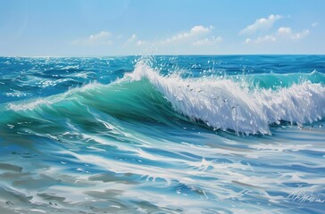 Canvas Print - Vibrant Ocean Wave Crashing on Sunny Day