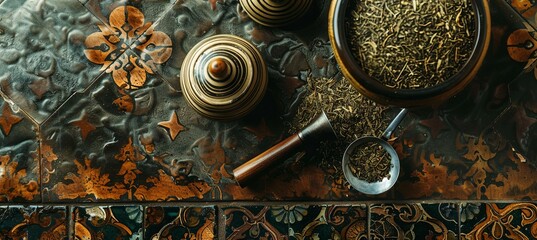 Poster - Flat Lay Composition with Traditional Yerba Mate Accessories: Description