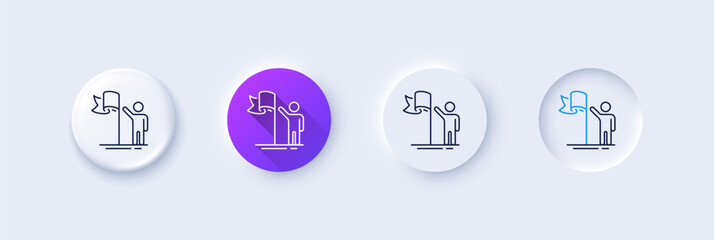 Poster - Leadership line icon. Neumorphic, Purple gradient, 3d pin buttons. Success flag sign. Winner symbol. Line icons. Neumorphic buttons with outline signs. Vector