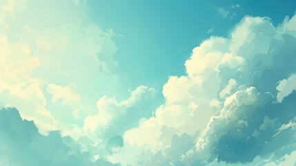 Wall Mural - Serene Sky with Fluffy White Clouds at Daytime