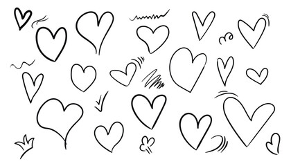 Poster - Set of hand drawn hearts. hearts doodles collection isolated on white background. hearts icon doodles