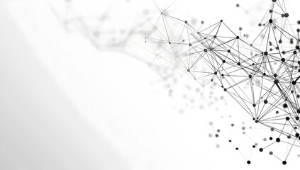 Poster - Abstract black and white network background with connecting dots in the style of low poly on isolated white backdrop, flat lay
