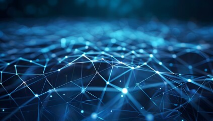 Poster - Abstract digital background with a blue gradient and glowing network connections, representing global connectivity or data transfer in the style of technology
