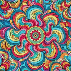 Seamless pattern of psychedelic swirls and kaleidoscopic patterns in a rainbow of colors, Generative AI