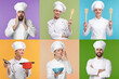 © New Africa - Collage with photos of professional chefs on different color backgrounds