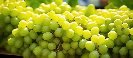 Poster - Fresh green grapes for sale at a market with copy space image available