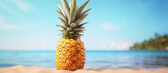 Poster - Pineapple, a tropical fruit, is shown in a image with selective focus on a copy space image.