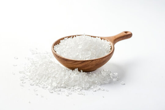 White Rice in a Wooden Bowl on a White Background