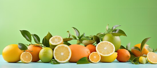 Poster - Fresh citrus fruits displayed against a bright background with copy space image.