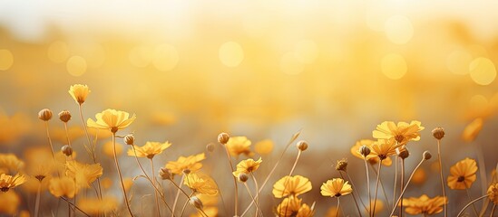 Poster - Golden blooms on a field with copy space image.
