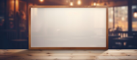 Aufkleber - Blurry window backdrop with a wooden blank board for copy space image.