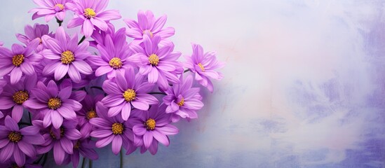 Poster - Pericallis senetti flowers elegantly displayed on the wall with a copy space image.