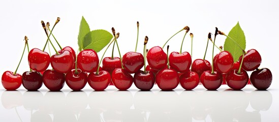 Aufkleber - Red cherries displayed with copy space image on a white backdrop.