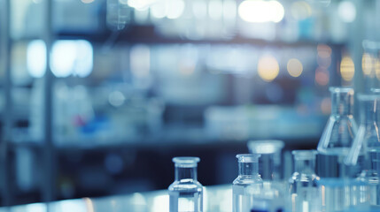 Wall Mural - modern laboratory background with glassware. blurred laboratory setting with empty glassware, ideal 