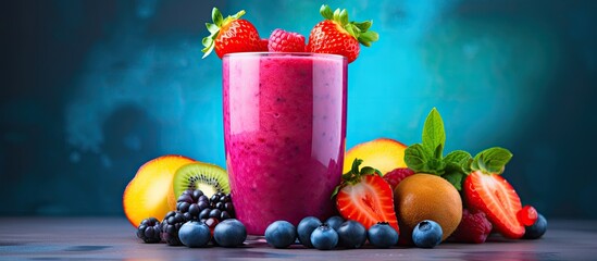 Poster - Filling a glass cup with a fruit smoothie, showing off the vibrant colors and inviting textures in the copy space image.