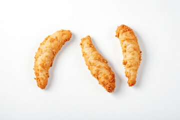 Poster - Three crispy chicken fingers on white background