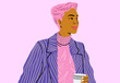 © Westend61 - Fashionable woman holding coffee cup against pink background