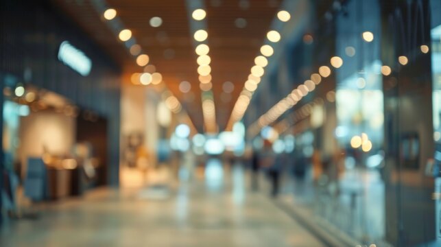 Blurred shopping mall interior. An abstract image of a brightly lit shopping mall interior, blurred for use as a background or texture.