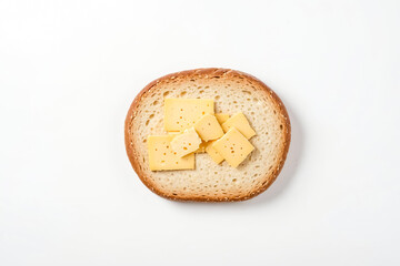 Wall Mural - Top View of a Sliced Bread with Cheese Isolated on White Background