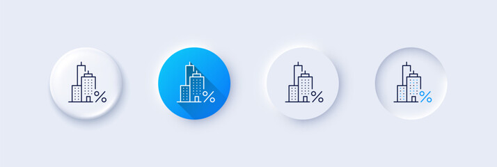 Wall Mural - Mortgage line icon. Neumorphic, Blue gradient, 3d pin buttons. Credit tax rate sign. Real estate percent symbol. Line icons. Neumorphic buttons with outline signs. Vector