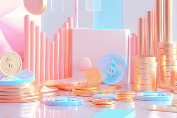 Poster - Illustration of finance in soft colors white background 3d minimal style glass material
