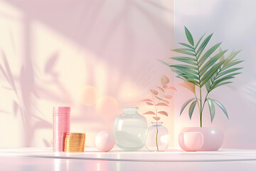 Poster - Illustration of finance in soft colors white background 3d minimal style glass material
