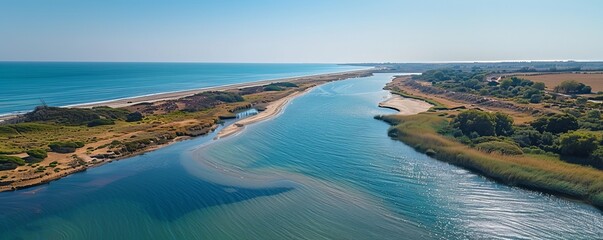 Wall Mural - Aerial Drone view of the Bay of Cadiz Natural Park in Spain.