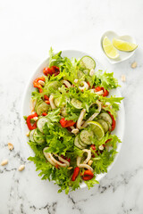 Wall Mural - Healthy squid salad with pepper and cucumber