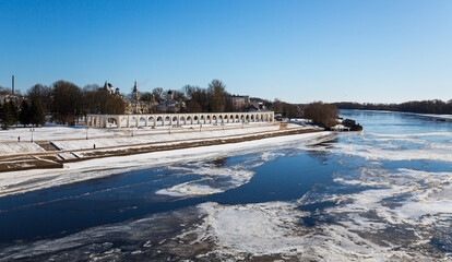 Wall Mural - View of Volkhov river and Yaroslav's Court