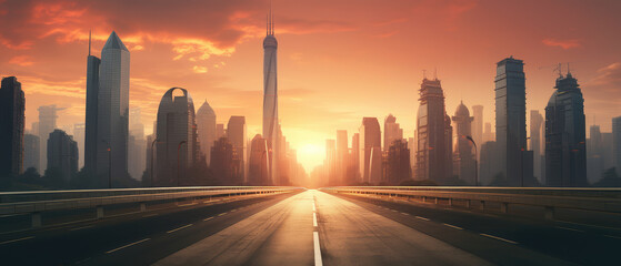 Poster - Futuristic City Skyline at Sunset