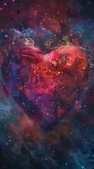 Wall Mural - A celestial spectacle with love-themed galaxies arranged in a heart shape, bathed in technology-inspired hues. Ð¡osmic fusion. For Valentine's Day and International Women's Day on March 8th.