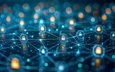 Poster - Service concept to prevent hacking of many connected networks,padlock,cyber security technology