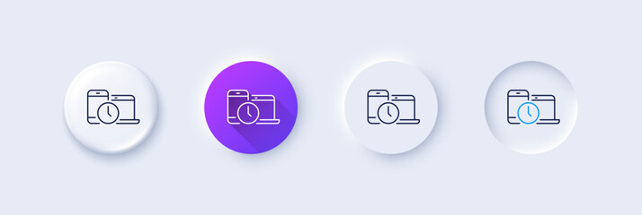 Poster - time management line icon. neumorphic, purple gradient, 3d pin buttons. clock sign. mobile devices s