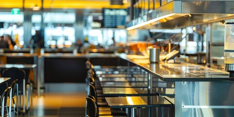 Poster - restaurant menu stand at airport, high detail close-up, midday, no people --ar