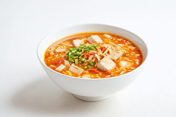 Wall Mural - Spicy Tofu Noodle Soup in White Bowl