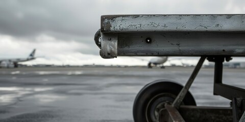 Wall Mural - Detail of baggage cart wheel, high focus, overcast day, no humans present