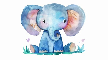 Wall Mural - An illustration of a cute cartoon elephant. Cute tropical animals.