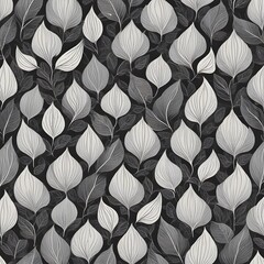 Seamless pattern with leaves and curls. Monochrome abstract floral background. Stylish monochrome texture. Generated ai