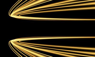 Poster - abstract gold light fast speed curve dynomic motion on black background vector