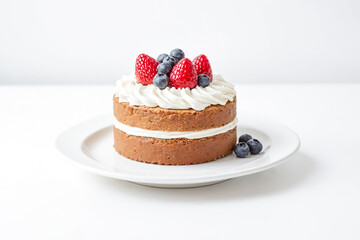 Poster - Delicious small cake with cream and fresh berries