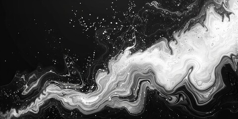 Wall Mural - Beautiful Black and White Liquid Swirls with White Particles. Luxurious Art Wallpaper.