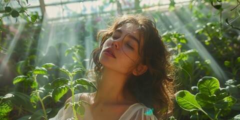 Poster - portrait of a woman in a greenhouse