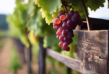 Canvas Print - AI-generated illustration of a ripe grapes cluster hanging from the vine