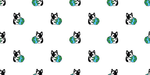 dog seamless pattern french bulldog globe earth vector cartoon puppy pet doodle tile background repe