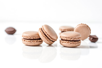 Canvas Print - Chocolate Macarons on White Background