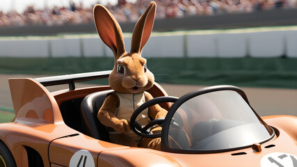 Poster - rabbit is driving a car